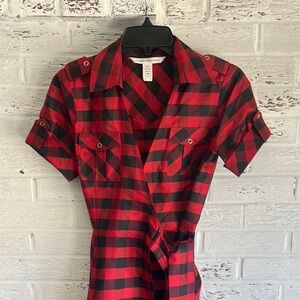 DVF Red and Black Plaid Wrap Dress